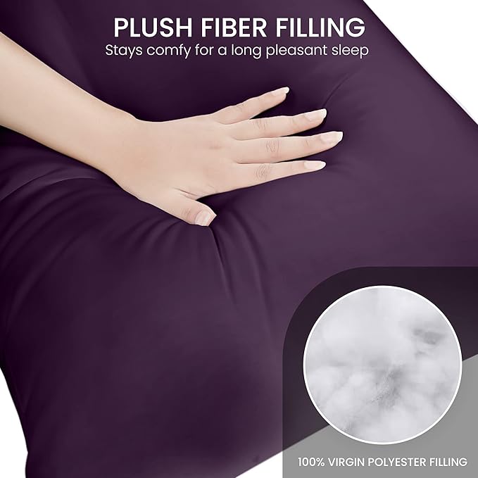 Utopia Bedding Full Body Pillow for Adults (Purple, 20 x 54 Inch), Long Pillow for Sleeping, Large Pillow Insert for Side Sleepers - LeafyLoom
