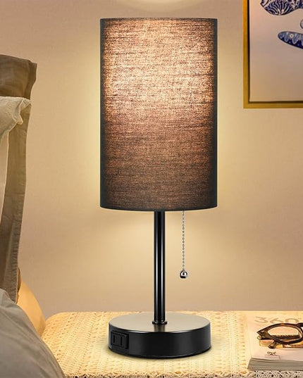Dott Arts Table Lamp for Bedroom, 3-Color Bedside Lamps with Pull Chain, Bedroom Table Lamps for Nightstand,Small Lamp for Living Room, Bulb Included Black - LeafyLoom