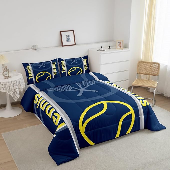 Feelyou Kids Tennis Comforter Set King Size Tennis Sports Bedding Set for Boys Girls Teens Bedroom Decor Tennis Gaming Comforter Women Men Tennis Lovers Duvet Set with 2 Pillow Case - LeafyLoom