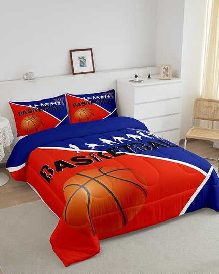 Erosebridal Basketball Queen Bedding Sets For Boys Girls Basketball Player Comforter Set Sports Bedding Comforter Sets For Kids Teen Orange Blue Geometric Quilt Duvet 2 Pillow Cases Bedroom Dorm Decor - LeafyLoom