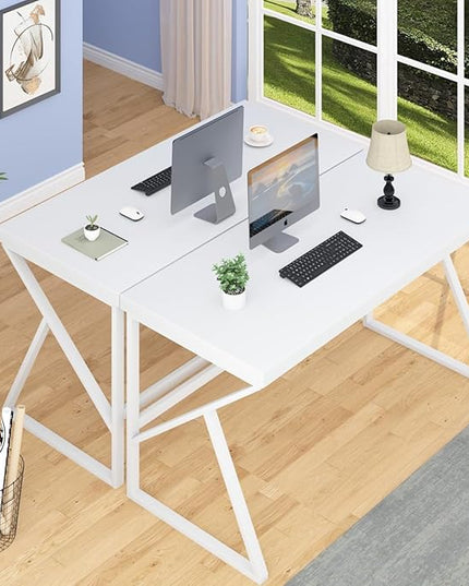 HSH White Computer Desk, Modern Wood Home Office Desk, PC Desk for Executive Work Writing Study Gaming Student Bedroom, Farmhouse Simple Wooden and Metal Computer Table Workstation, White Oak 55 Inch - LeafyLoom