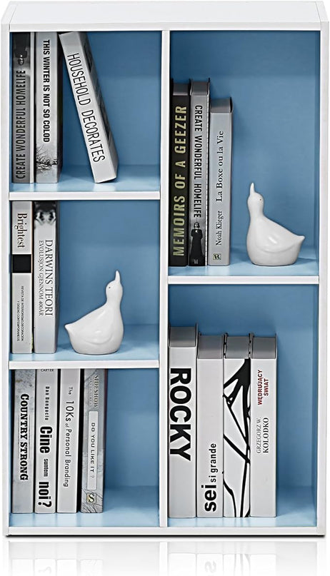 Furinno 5-Cube Reversible Open Shelf, White/Light Blue 11069WH/LBL - LeafyLoom