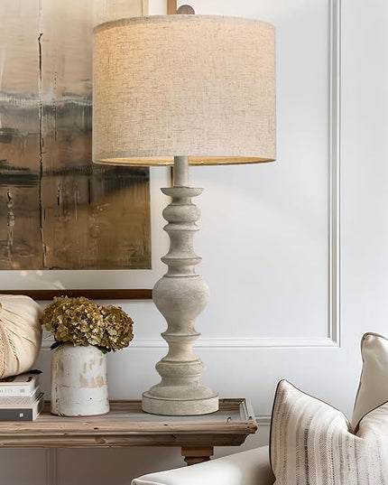 BOBOMOMO Tradition 27.5" Rustic Table Lamp for Living Room Bedroom Bedside Desk Lamps Bedroom Nightstand Vintage Lamps Antique white (1 Pack) - LeafyLoom