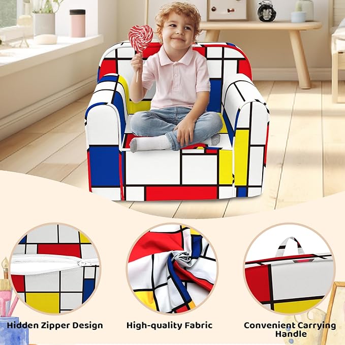 Cuddly Toddler Chair, Kids Snuggly-Soft armchair,Kids Sofa Chair with Washable and Removable Cover,Toddler Foam Chair with Friendly Carrying Handle, Reading Couch for Boys and Girls - LeafyLoom