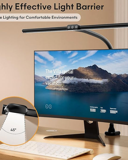 Hokone Desk Lamps for Home Office, 31.5" Wide Architect Desk Lamp with Clamp, Tall Office Lamp Dimmable, Black Desk Light with Timer, Bright Gooseneck Lamp for Workbench/Desktop - LeafyLoom