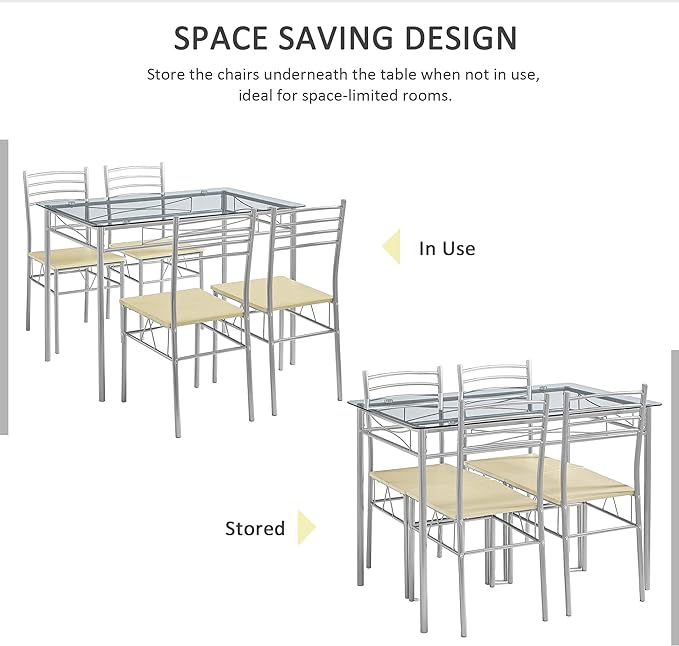 VECELO Dining Table with 4 Chairs [4 Placemats Included-] Silver X-Large - LeafyLoom
