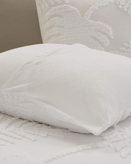 Madison Park Tufted Chenille Cotton Comforter, All Season Bedding Set, Matching Shams, Bahari, Coastal Palm Leaf Off White King/Cal King(104"x92") 3 Piece - LeafyLoom