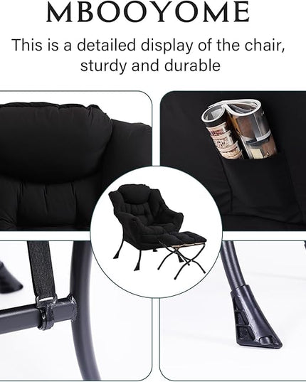 Lazy Chair with Ottoman, Modern Accent Chair Contemporary Lounge Leisure Upholstered Sofa Chair Set with Armrests, Reading Chair for Living Room, Bedroom, Office, Black - LeafyLoom