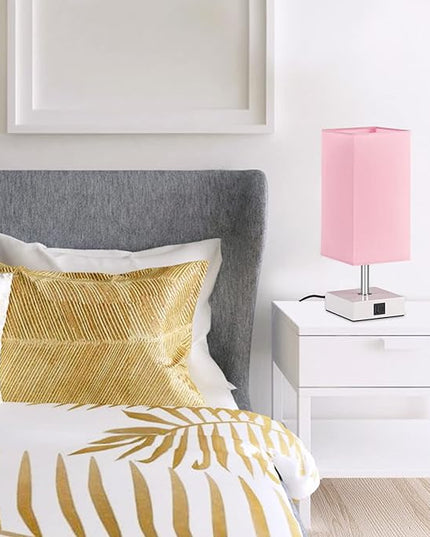 Ambimall Touch Control Table Lamp with 2 USB Charging Ports, 3 Way Touch Lamps Beside Desk, Nightstand Lamp for Bedrooms Living Room, Pink Shade with White Base, LED Bulb Included(Pink) - LeafyLoom