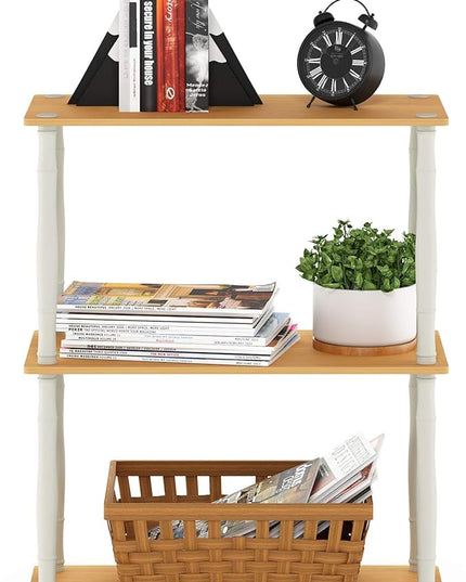 Furinno Turn-N-Tube 3-Tier Compact Multipurpose Shelf Display Rack with Classic Tube, Beech/White - LeafyLoom