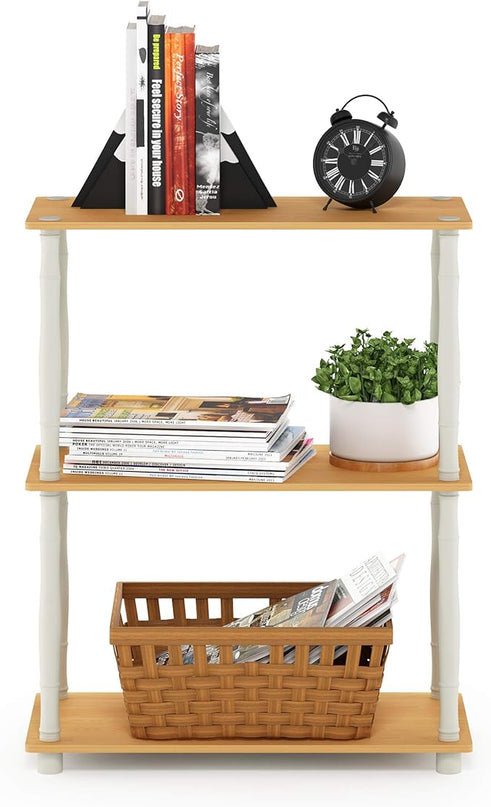 Furinno Turn-N-Tube 3-Tier Compact Multipurpose Shelf Display Rack with Classic Tube, Beech/White - LeafyLoom