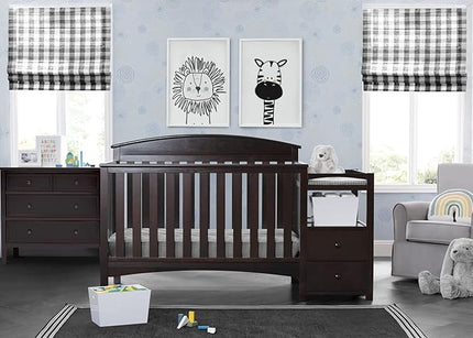 Delta Children Abby Convertible Crib 'N' Changer + Changing Pad and Cover [Bundle], Dark Chocolate - LeafyLoom