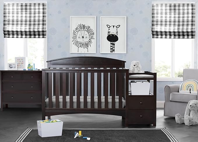 Delta Children Abby Convertible Crib 'N' Changer + Changing Pad and Cover [Bundle], Dark Chocolate - LeafyLoom