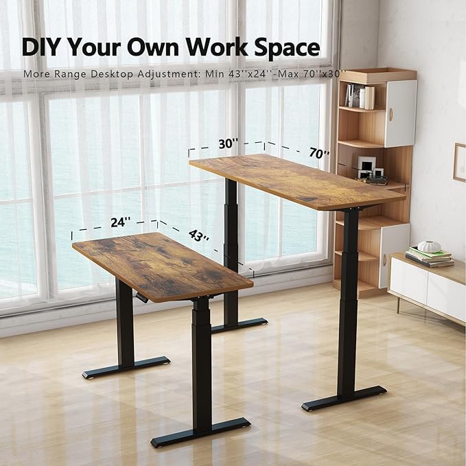 Standing Desk Frame Dual Motor- 3 Tier Heavy Duty Electric Desk Legs, Adjustable Desk Frame, Sit Stand Desk Frame, Black Frame - LeafyLoom