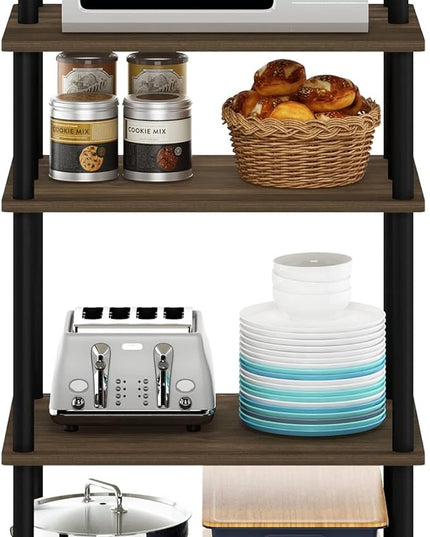 Furinno Turn-N-Tube 5-Tier Toolless Kitchen Storage Cart with Lockable Wheels, Columbia Walnut/Black - LeafyLoom