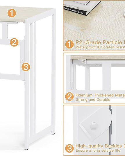 Folding Desk 32'' Computer Desk No Assembly Required Foldable Table Space Saving Writing Workstation for Home Office (Beige, White) - LeafyLoom