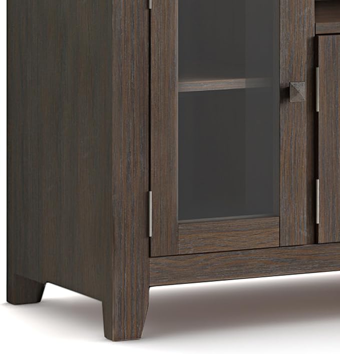 SIMPLIHOME Cosmopolitan SOLID WOOD Universal TV Media Stand, 72 inch Wide, Contemporary, Living Room Entertainment Center with Storage, for Flat Screen TVs up to 80 inches in Farmhouse Brown - LeafyLoom