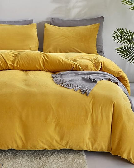 Wellboo Mustard Velvet Comforter Sets Queen Women Turmeric Yellow Fluffy Bedding Comforters Teen Girls Dark Yellow Plush Quilts Soft Warm Winter Flannel Blankets Solid Yellow Luxury Shaggy Crystal Bed - LeafyLoom