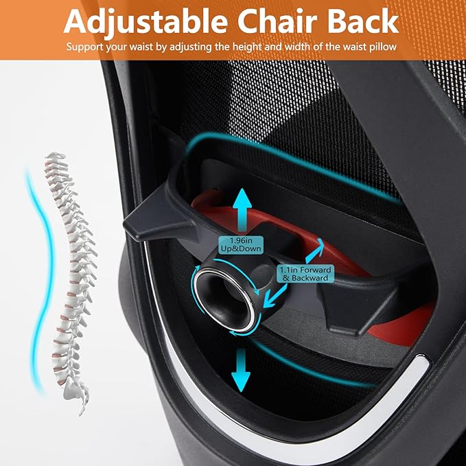 Sweetcrispy Ergonomic Office Desk Computer Chair, High Back Comfy Swivel Home Gaming Mesh Chairs with Wheels, Adjustable Lumbar Support, Headrest, Liftable 2D Arms,135° Tilt for Bedroom, Study, Black - LeafyLoom