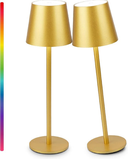 2-Pack Gold RGB Cordless Table Lamp, 5200mAh RGB 8 Modes & Touch Control Rechargeable Battery Desk Lamp, IP54 Waterproof outdoor table lamp for Bedroom/Outdoor/Restaurant/Camping/Bars(Gold) - LeafyLoom