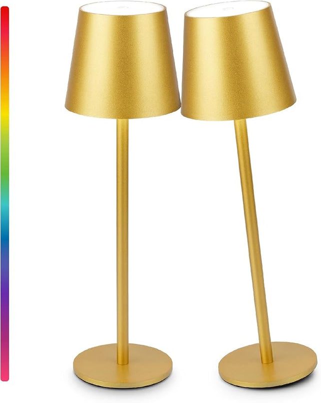 2-Pack Gold RGB Cordless Table Lamp, 5200mAh RGB 8 Modes & Touch Control Rechargeable Battery Desk Lamp, IP54 Waterproof outdoor table lamp for Bedroom/Outdoor/Restaurant/Camping/Bars(Gold) - LeafyLoom