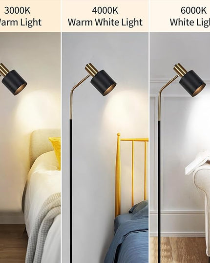 O'NEELDY Modern Industrial Floor Lamp 65" Black Standing Lamp, Black Floor Lamp with 360° Adjustable Lampshade, 12W E26 Bulb Included, Floor Lamp for Living Room, Bedroom, Office - LeafyLoom