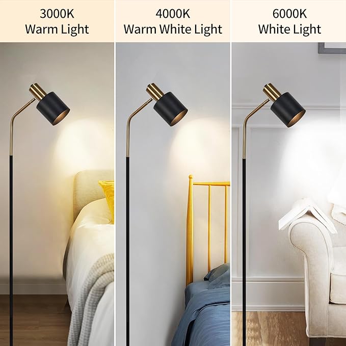 O'NEELDY Modern Industrial Floor Lamp 65" Black Standing Lamp, Black Floor Lamp with 360° Adjustable Lampshade, 12W E26 Bulb Included, Floor Lamp for Living Room, Bedroom, Office - LeafyLoom