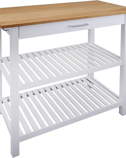 Casual HOME Kitchen Island with Solid American Top, White & Cherry Natural - LeafyLoom