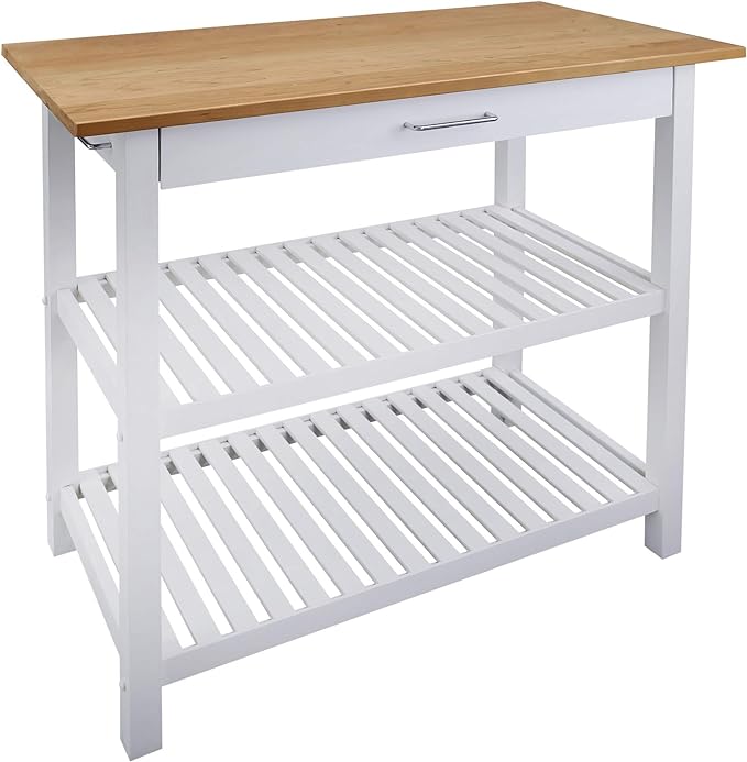 Casual HOME Kitchen Island with Solid American Top, White & Cherry Natural - LeafyLoom