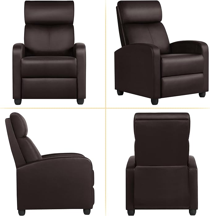 Yaheetech Recliner Chair Faux Leather Recliner Sofa Adjustable Modern Recliner Seat Club Chair Home Theater Seating Brown - LeafyLoom