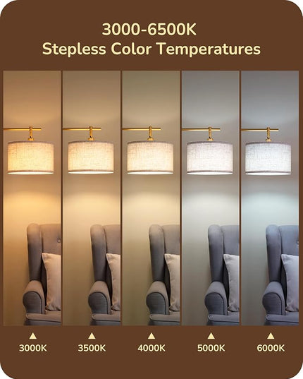 EDISHINE Dimmable Floor Lamp, Standing Lamp with Remote Control, E26 Socket, ACR Floor Lamp with Beige Shade for Bedroom, Living Room, Office, LED Bulb Included (Modern-Gold) - LeafyLoom
