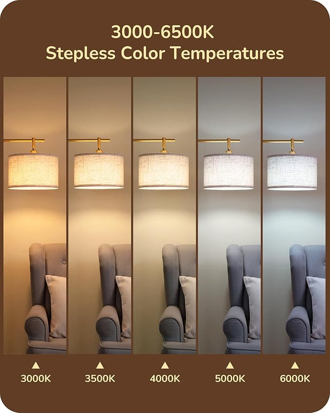 EDISHINE Dimmable Floor Lamp, Standing Lamp with Remote Control, E26 Socket, ACR Floor Lamp with Beige Shade for Bedroom, Living Room, Office, LED Bulb Included (Modern-Gold) - LeafyLoom