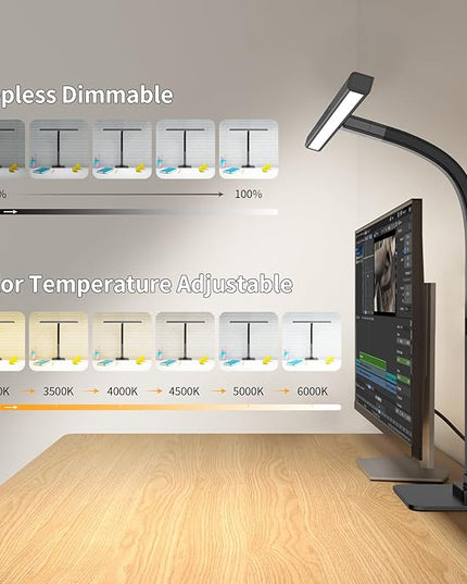 EppieBasic Led Desk Lamp, Architect Desk Lamps for Home Office, 12W Dimmable & 6 Color Modes Extra Bright Modern Table lamp with Base, Auto Dimming Overhead Desk Lighting for Workbench Monitor - LeafyLoom