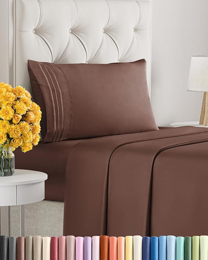 Twin Size 3 Piece Sheet Set - Comfy Breathable & Cooling Sheets - Hotel Luxury Bed Sheets for Women & Men - Deep Pockets, Easy-Fit, Extra Soft & Wrinkle Free Sheets - Brown Oeko-Tex Bed Sheet Set - LeafyLoom