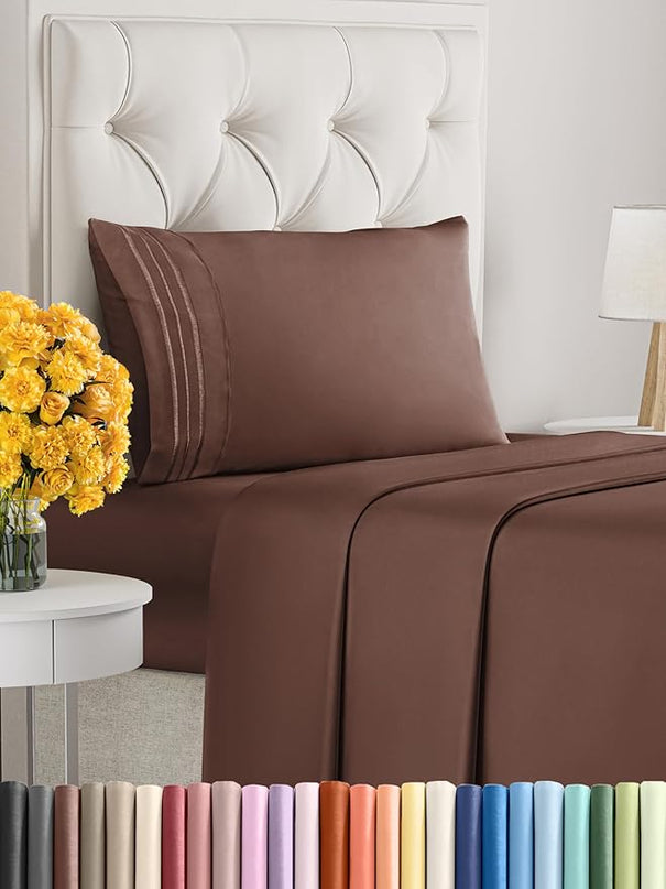 Twin Size 3 Piece Sheet Set - Comfy Breathable & Cooling Sheets - Hotel Luxury Bed Sheets for Women & Men - Deep Pockets, Easy-Fit, Extra Soft & Wrinkle Free Sheets - Brown Oeko-Tex Bed Sheet Set - LeafyLoom