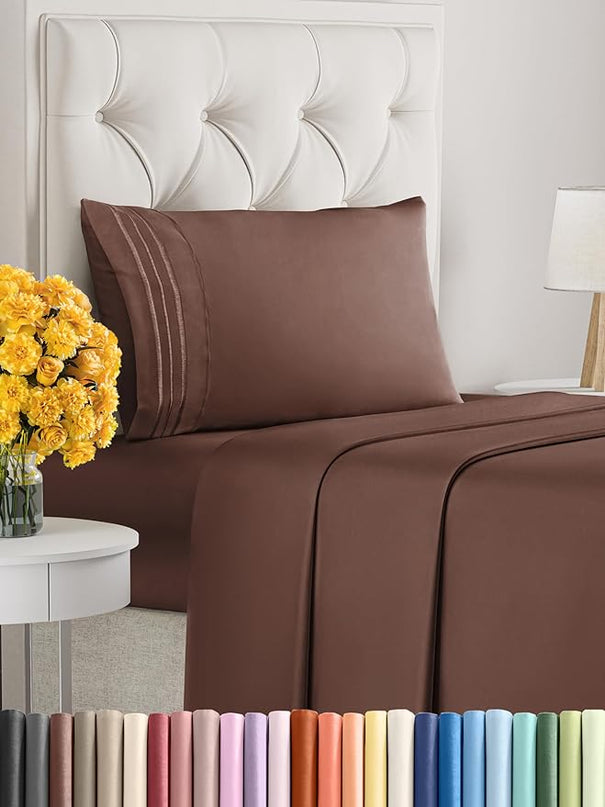 Twin XL Size 3 Piece Sheet Set - Comfy Breathable & Cooling Sheets - Hotel Luxury Bed Sheets for Women & Men - Deep Pockets, Easy-Fit, Extra Soft & Wrinkle Free Sheets - Brown Oeko-Tex Bed Sheet Set - LeafyLoom