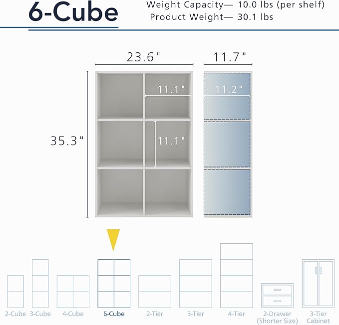 Apexa 6 Cube Storage Organizer Shelves, Stackable Wood Bookcase Fits Cubby Bins for Organization, Dorm Teen Room Decor & Home Office, White - LeafyLoom