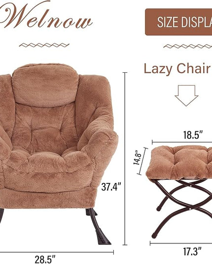 Welnow Lazy Chair with Ottoman, Modern Lounge Accent Chair with Armrests and a Side Pocket, Leisure Sofa Chair, Reading Chair with Footrest for Small Space, Corner Chair, Plush Brown - LeafyLoom