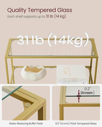 VASAGLE Bookcase, 6-Tier Bookshelf, Slim Shelving Unit for Bedroom, Bathroom, Home Office, Tempered Glass, Steel Frame, Metallic Gold ULGT503A01 - LeafyLoom