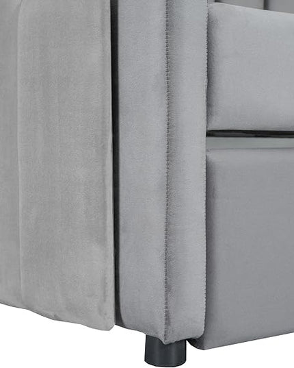 Teddy Fleece Twin Size Upholstered Carton Ears Shaped Headboard for Kids Bedroom,Wood Low Daybed Platform Bed,Super Save Space/Easy Assembly/No Box Spring Needed,Gray - LeafyLoom