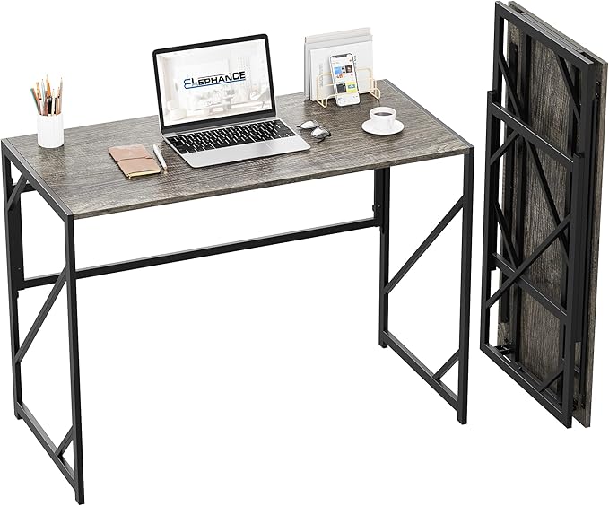 Elephance Folding Desk Writing Computer Desk for Home Office, No-Assembly Study Office Desk Foldable Table for Small Spaces - LeafyLoom