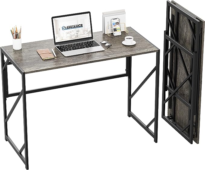 Elephance Folding Desk Writing Computer Desk for Home Office, No-Assembly Study Office Desk Foldable Table for Small Spaces - LeafyLoom