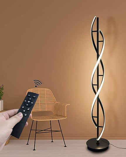 LED Spiral Floor Lamp 53 inch, with Remote Control Three Color Dimmable Standing Lamps, Modern Creative Pole Lamp, 36W Floor Lamps for Living Room, Bedroom, Office, Study Light（Black） - LeafyLoom