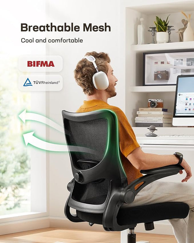 Marsail Office Chair Ergonomic Desk Chair with 3 Ways PU Armrests and Adjustable Lumbar Support Breathable Mesh Computer Chair Executive Rolling Swivel Comfy Task Chair for Home Office Gaming - LeafyLoom