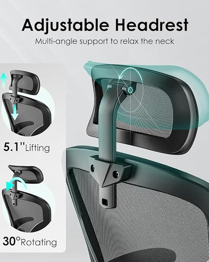 Farini Ergonomic Office Chair, Home Office Desk Chair with Headrest, High Back Computer Chair with Flip-up Armrests and Adjustable Lumbar Support.for Home Office Study Room Bedroom, Black. - LeafyLoom