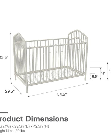 Novogratz Bushwick Metal Crib with Adjustable Mattress Height, Off White - LeafyLoom