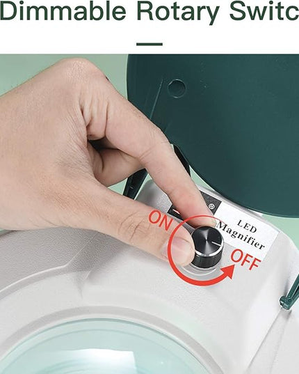 Magnifying Lamp with Clamp,Dimmable 10X Magnifier lamp, 5 Inches Magnifier Glass, Adjustable Stainless Steel Lamp Arm for Reading,Craft,Knitting (Green Cover) - LeafyLoom