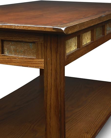 Leick Home 10058 Slate Tile Coffee Table with Shelf, 20 in x 38 in x 20.5 in, Rustic Oak - LeafyLoom