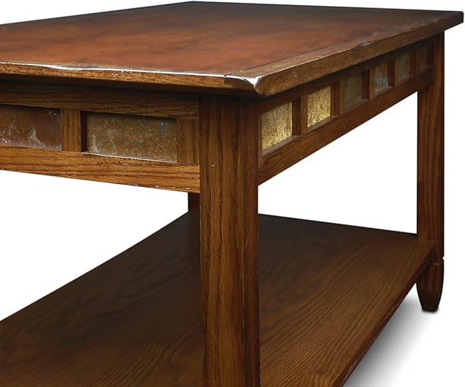 Leick Home 10058 Slate Tile Coffee Table with Shelf, 20 in x 38 in x 20.5 in, Rustic Oak - LeafyLoom