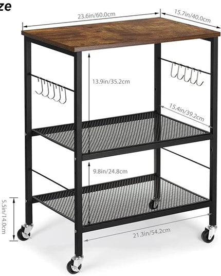 LIANTRAL Rolling Cart, 3-Tier Utility Microwave Bar Coffee Cart Kitchen Storage Shelf On Wheels, Brown Large Side End Table Nightstand for Home Office - LeafyLoom